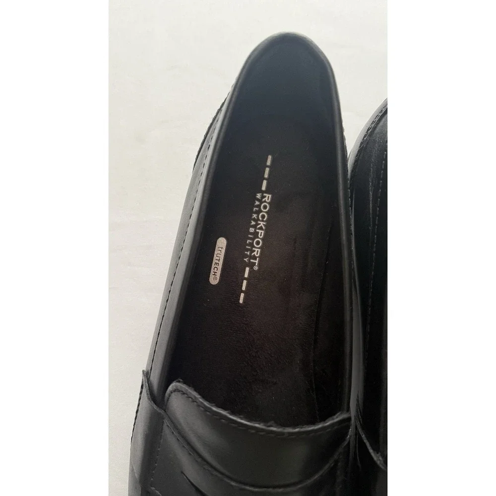 Men's Rockport #100002 Black Leather Slip On Loafers Trutech EUC NO BOX Sz 11.5